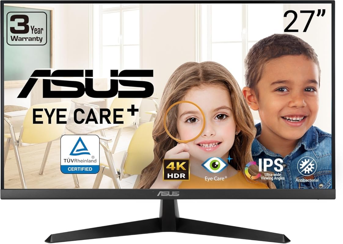 ASUS VY27UQ 27‑Inch 4K Eye‑Care Monitor, IPS HDR10, Adaptive Sync, Blu