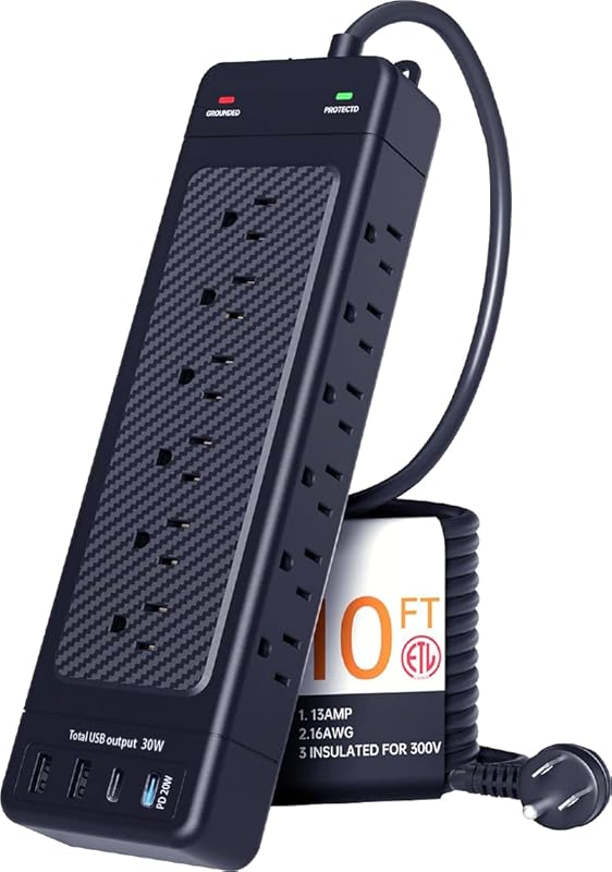 18‑Outlet Surge Protector Power Strip with 4,800J Protection, 10‑ft Fl