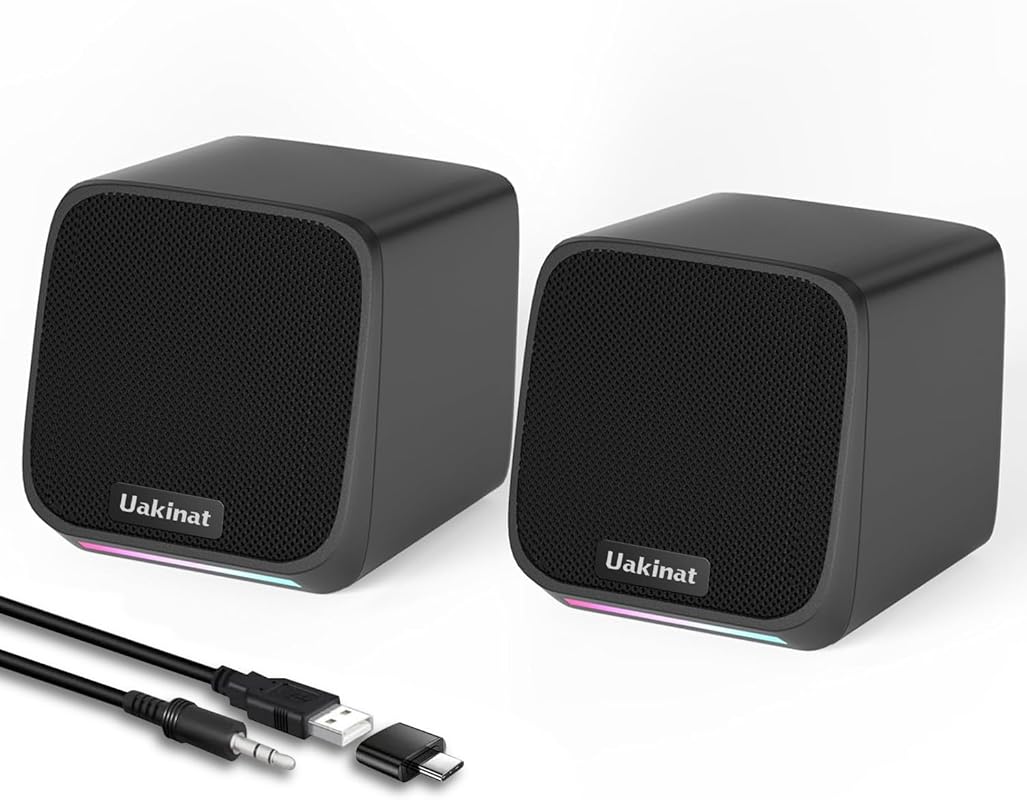 Compact USB-Powered Computer Speakers with 3.5mm Aux, Clear Stereo Sou