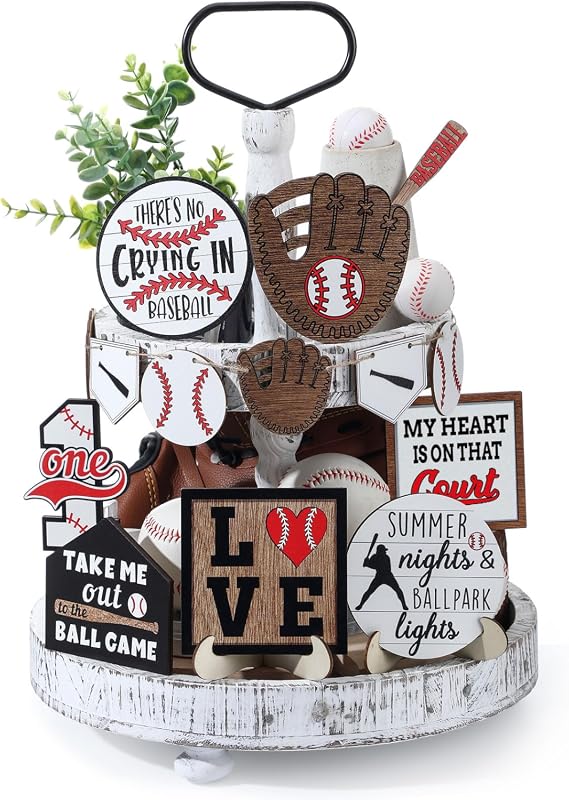13 Pcs Baseball Tiered Tray Decor Wooden Centerpieces for Fan Theme Pa