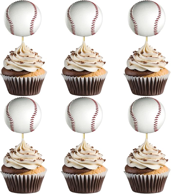 24 PCS Baseball Cupcake Toppers for Baby Shower and Kids Birthday Part