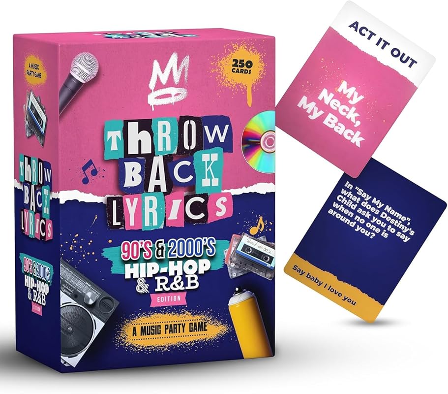 Throwback Lyrics 90s & 2000s Hip‑Hop & R&B Finish‑the‑Lyrics & Charades Game – 250 Cards, Stickers, Playlist for Parties