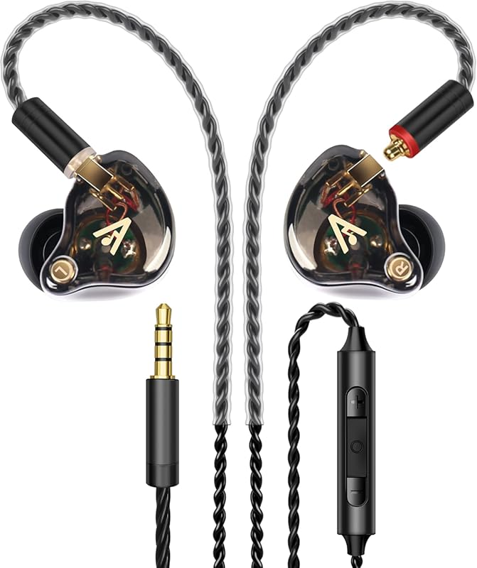 Vibes 202M Wired Earbuds – Hi‑Fi In‑Ear Monitor Headphones with Noise Isolation, Mic, Clear Sound, Deep Bass, MMCX to 3.5 mm Silver‑Plated Cord, Carrying Case