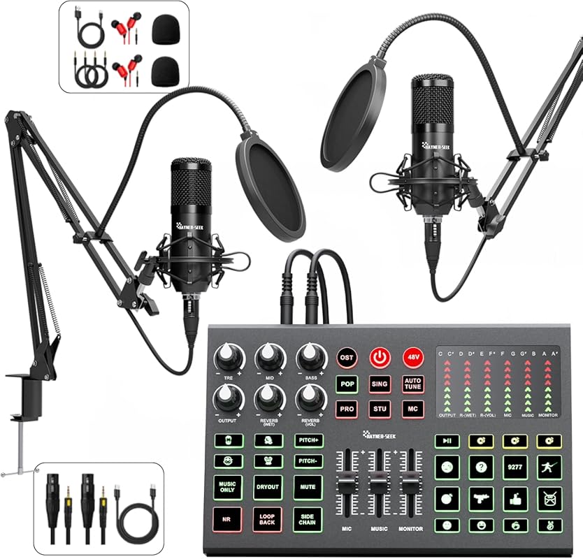 2‑Person Podcast Bundle – Mixer Interface with Mics, Noise Cancellatio