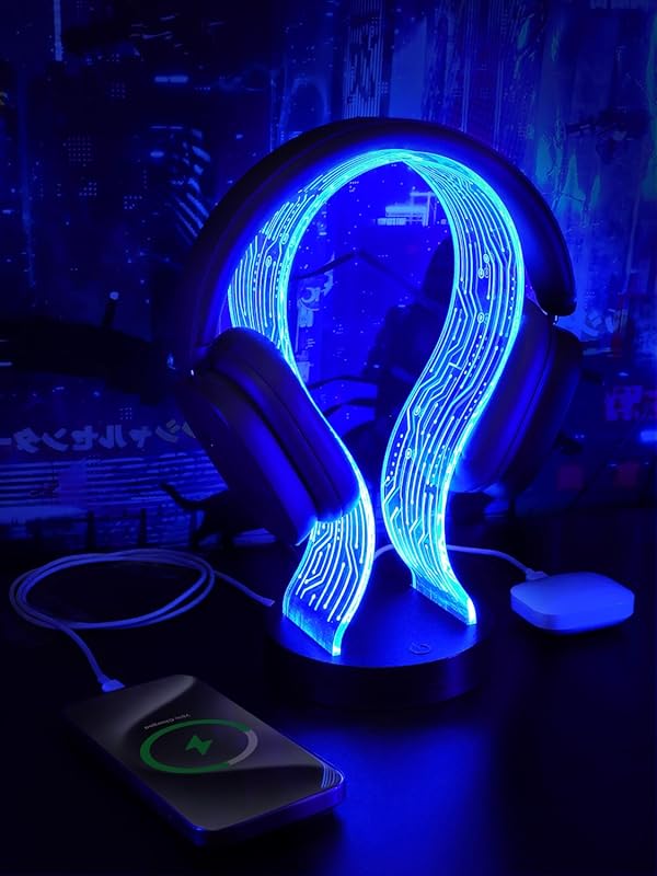 CoolGift Mart Light‑Up Headphone Stand, 16‑Color PCB Acrylic, USB‑C & 