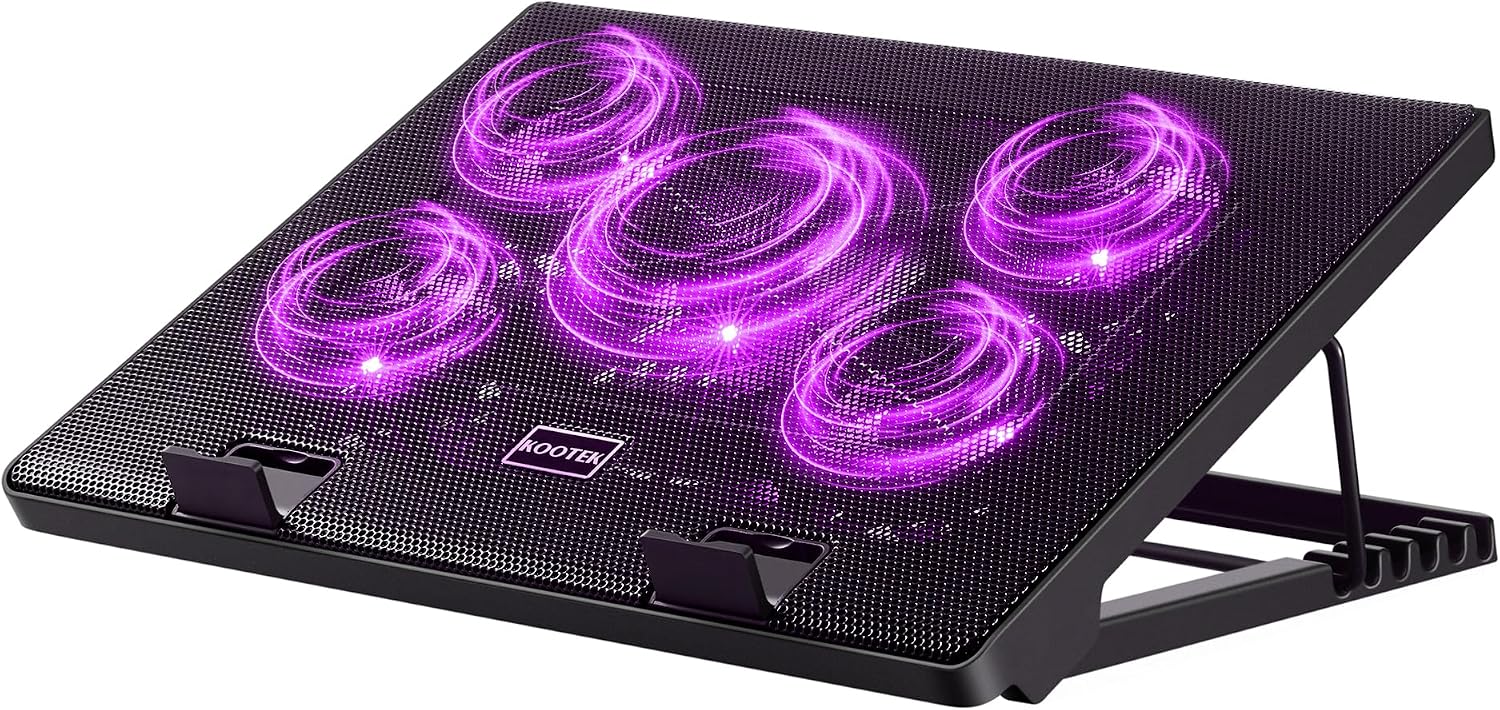 Kootek Laptop Cooling Pad with 5 Quiet Fans, Height Adjustable Stand f
