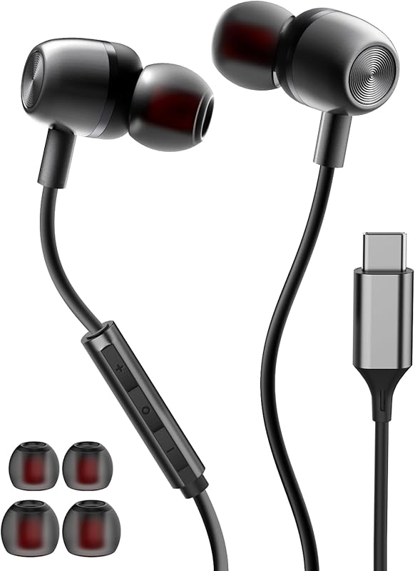 USB‑C Wired Earbuds for Samsung S26‑S20, A53‑A54, iPhone 17‑15 Pro Max; Metal Design, Mic, Volume, Bass Stereo