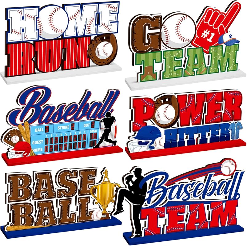 6 Pcs Baseball Table Decorations Wooden Centerpieces for Sports Birthd