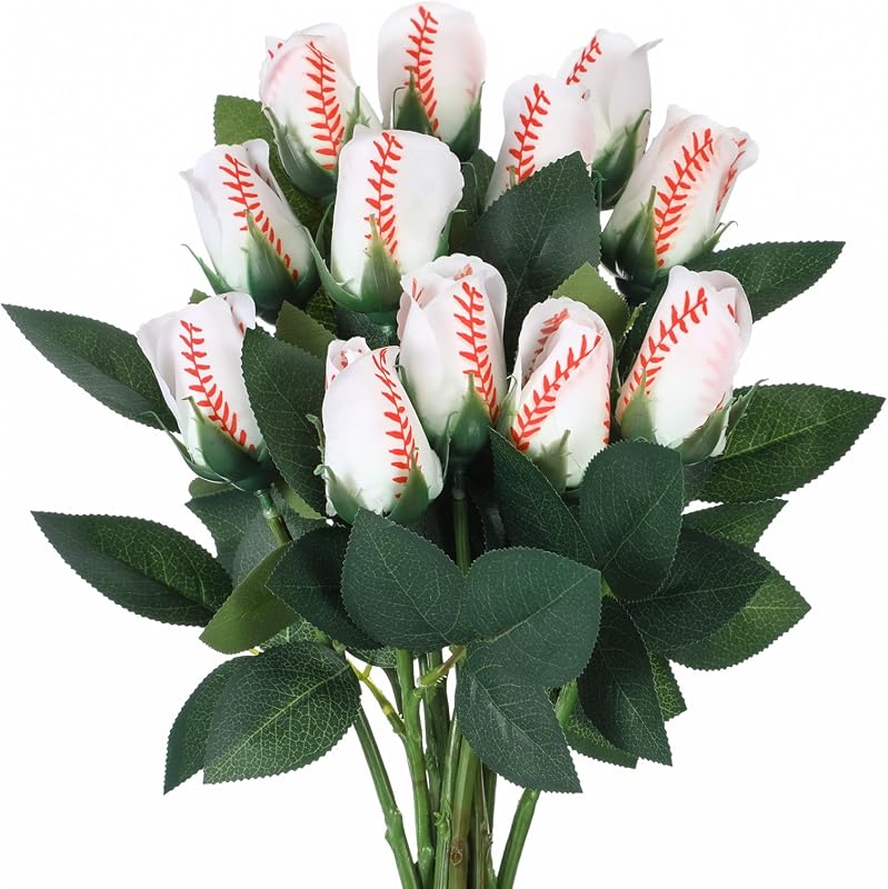 Suhine 12 Pcs Artificial Baseball Rose Flowers Bulk for Party Decorati