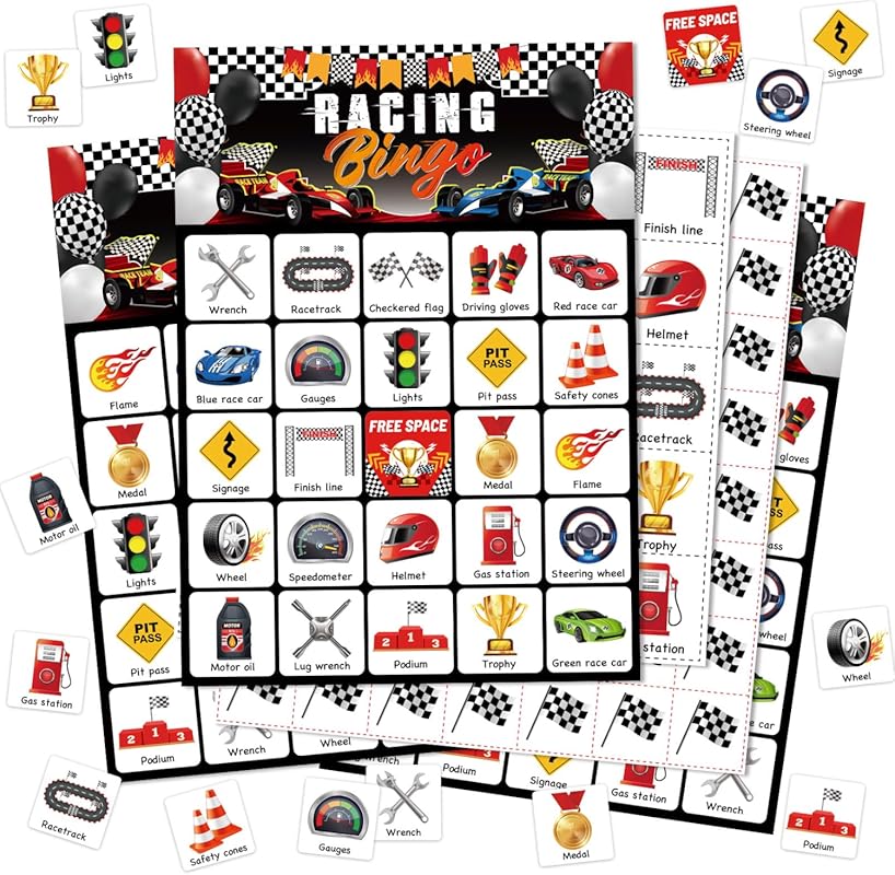 Shappy 35‑Piece Racing Party Bingo Card Set – Fun Car‑Themed Bingo for