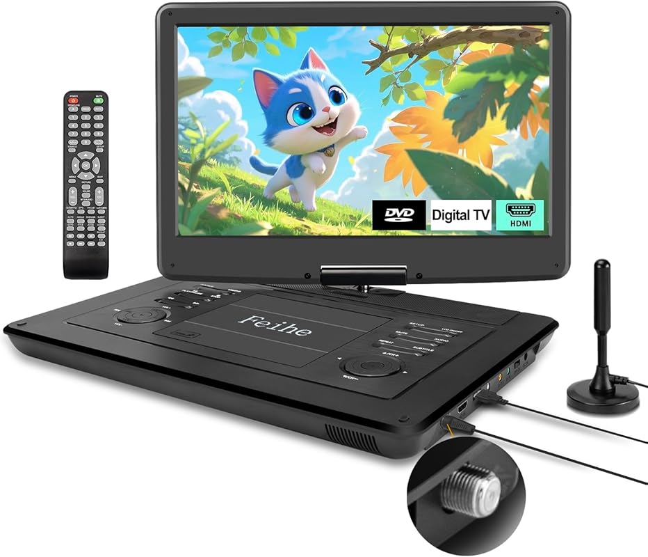 17.9" Portable DVD Player with Built‑in TV, 15.6" HD swivel screen, AT