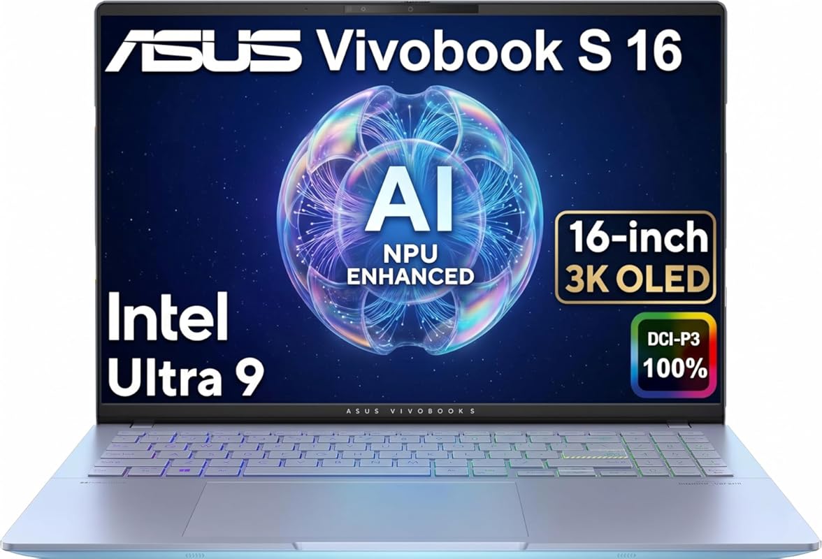 ASUS Vivobook S 16 AI PC, 16" 3K OLED, Intel Ultra 9 285H, 32GB DDR5, 