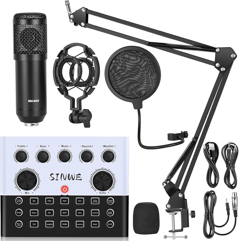 F993 All‑in‑One Podcast Equipment Bundle – BM‑800 Mic, Voice Changer,