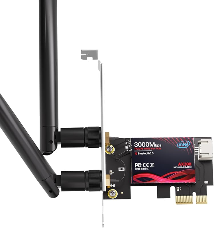 Ultra‑Low Latency WiFi 6 PCIe Gaming Card – 3000 Mbps Dual‑Band, Bluet