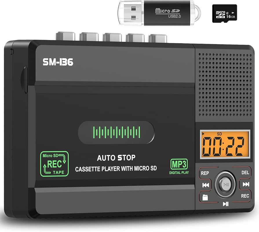 SEMIER Small Cassette Tape Player USB C SD Card Audio Cassette to MP3 
