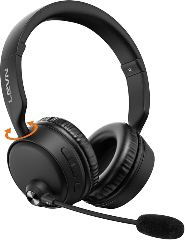LEVN Bluetooth Headset with Mic, 60‑Hour Battery, Dual‑Device Connecti
