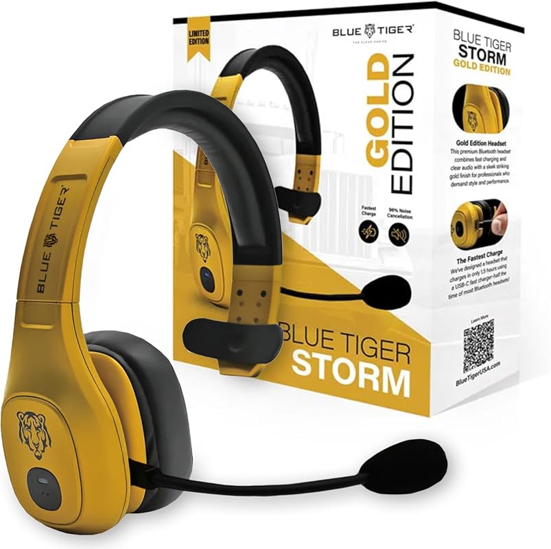 Blue Tiger Storm Gold Trucker Bluetooth Headset, Mono Noise‑Canceling,