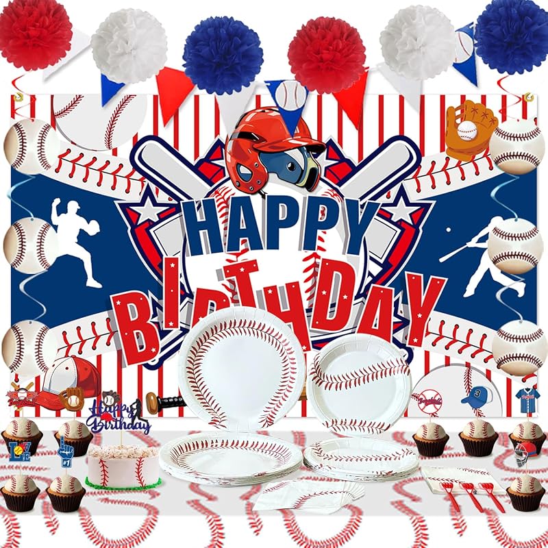 Baseball Birthday Party Decorations Set with Plates, Napkins, Banner, 