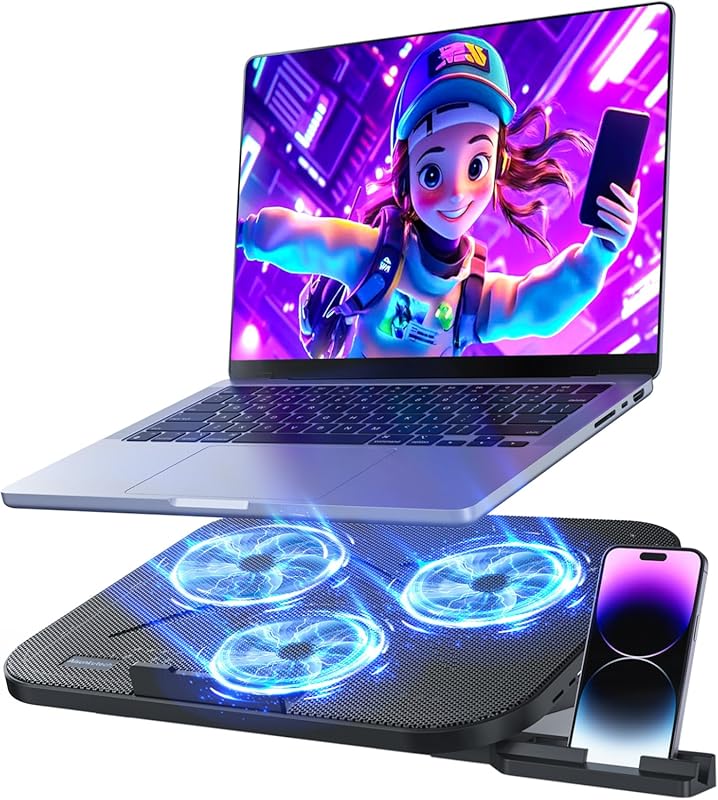 Laptop Cooling Pad with 3 Quiet Fans, 5-Level Height Adjustable Ergono