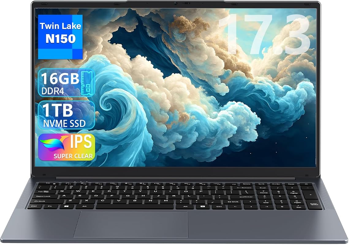 17.3 Inch Business Laptop with N150 Processor, 16GB RAM, 1TB NVMe SSD,