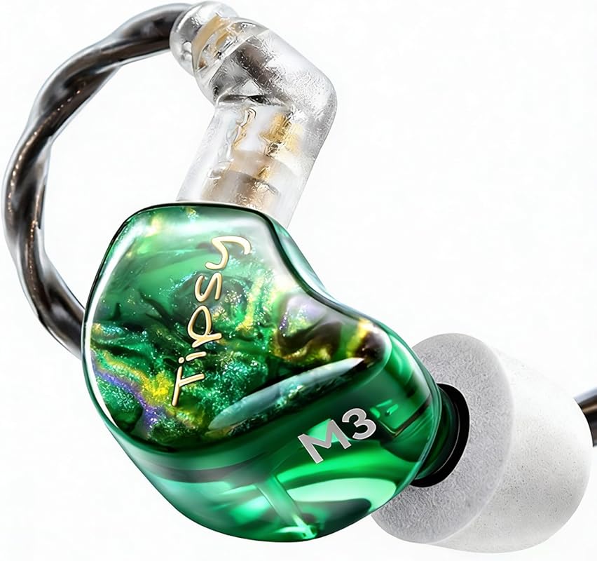 Tipsy M3 Professional IEM for Musicians with 2‑Balanced Armature + 1‑Dynamic Driver, 36 dB PNC, IPX5, Acoustic‑Runway™ Resin, Detachable 0.78 mm 2‑Pin Cable – Green