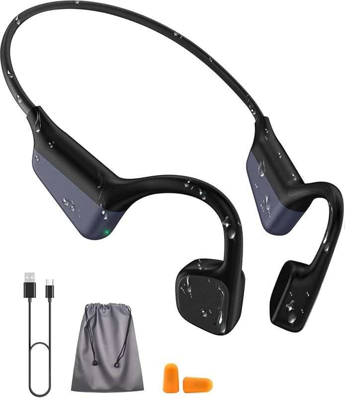 Black Waterproof Bone Conduction Headphones – Wireless Bluetooth