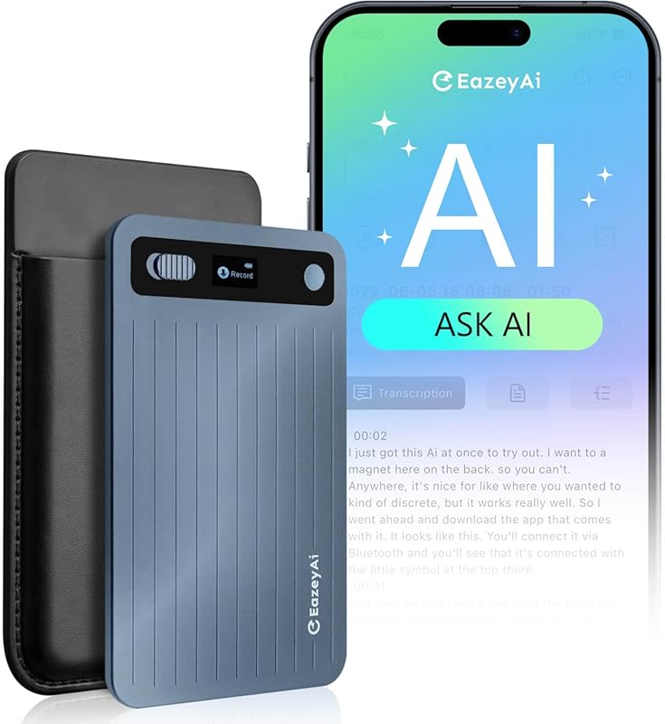 AI Voice Recorder 64GB – Unlimited Transcription & Summarization, 140‑Language Support, App‑Controlled Note‑Taking (Blue)