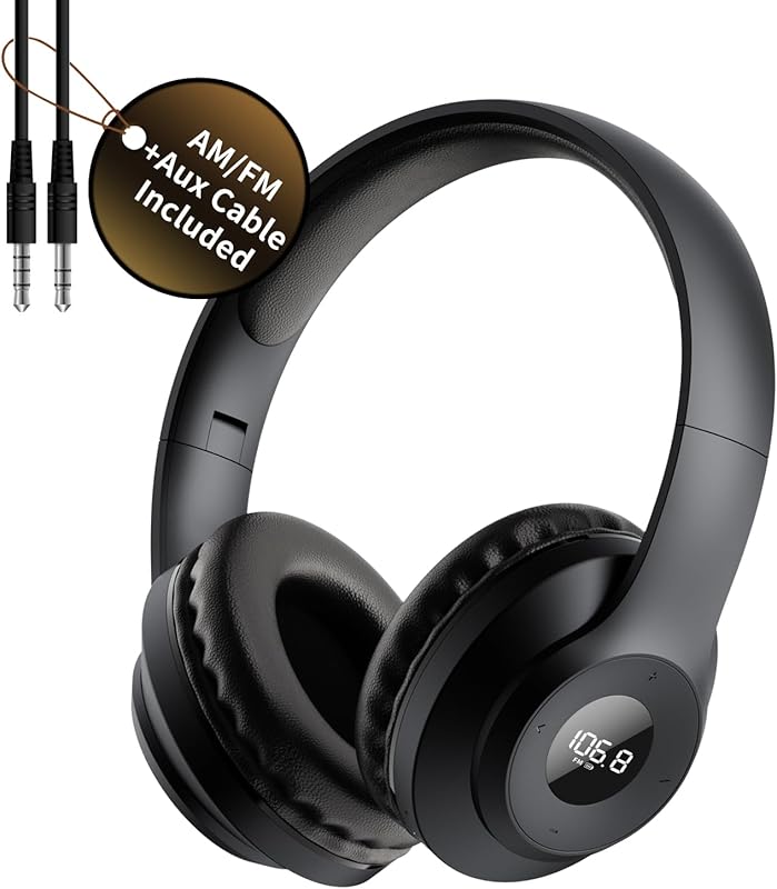 X5 Rechargeable AM/FM Radio Headphones with Digital Display, High‑Rece