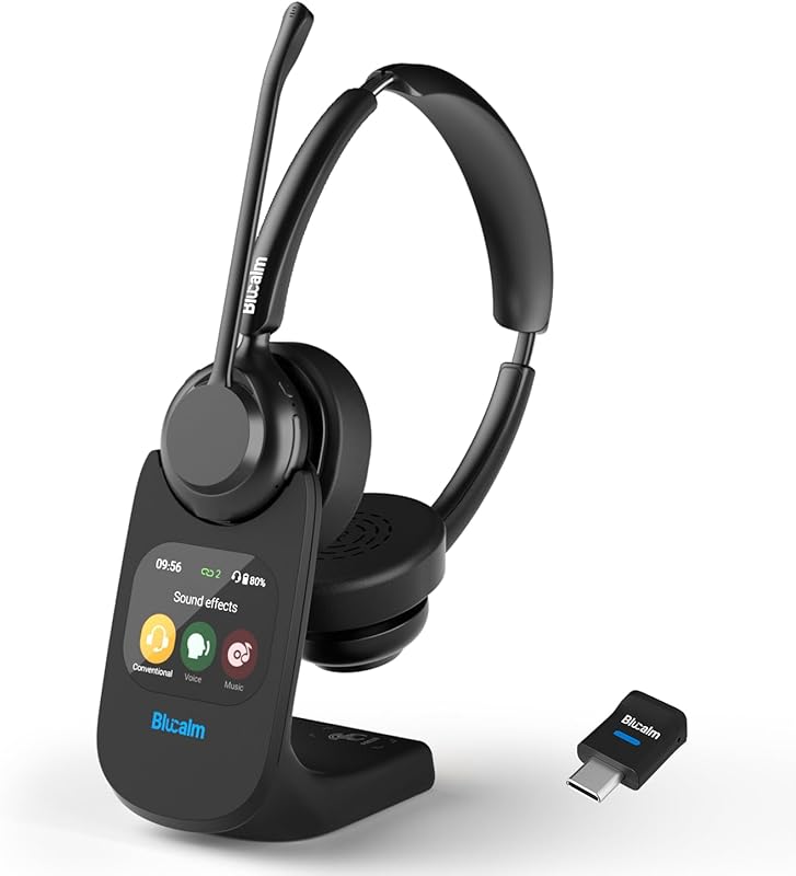 V5.4 Wireless Work Headset with Noise‑Canceling Mic, USB Dongle, Mute