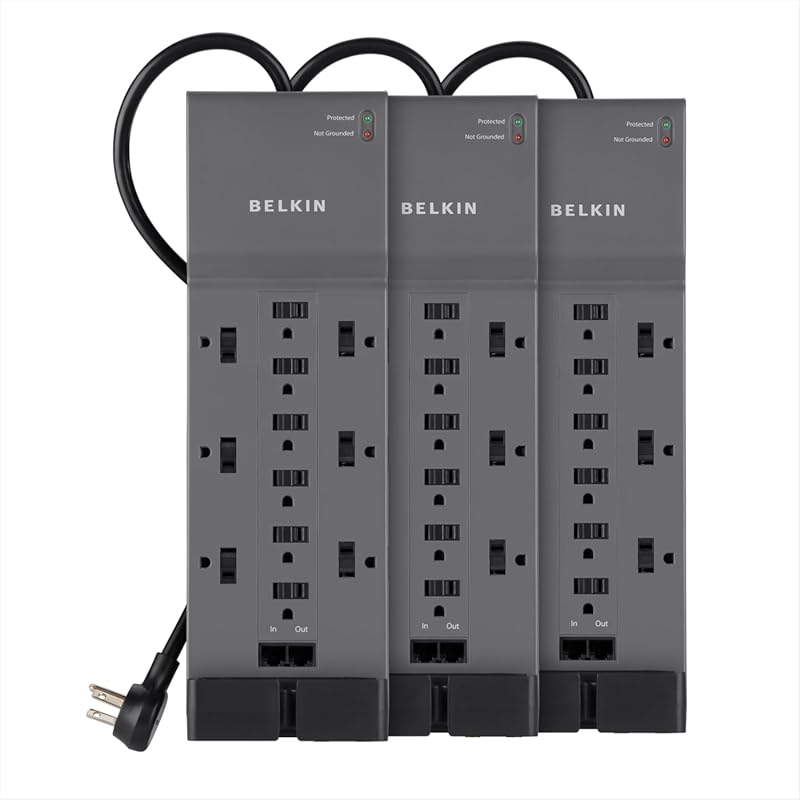 Belkin 12‑Outlet Surge Protector Power Strip with 8‑Ft Flat Plug, UL‑L