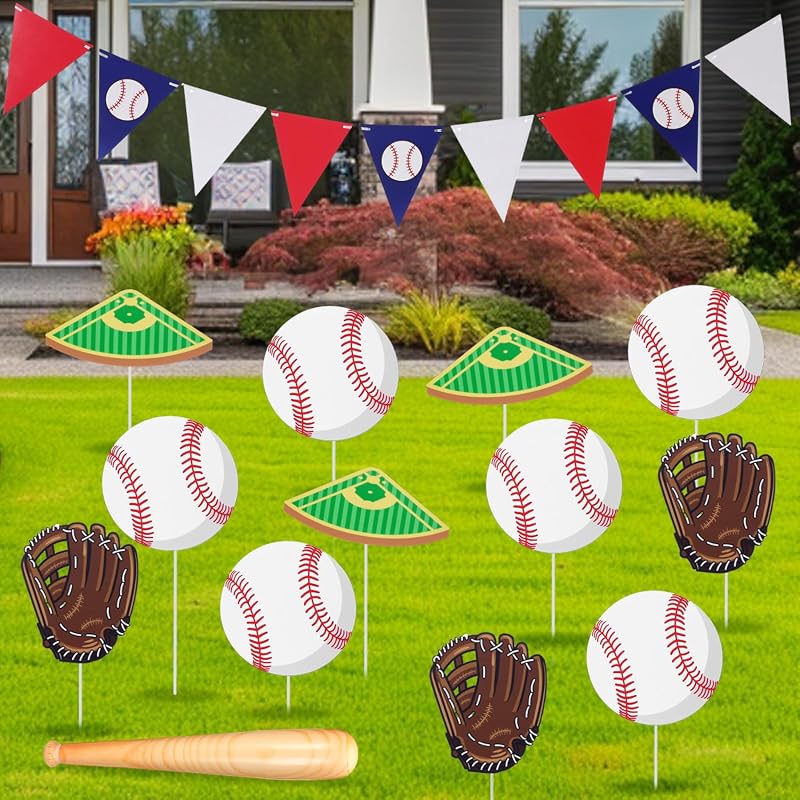 Thyle 14 Pcs Baseball Yard Decorations with Stakes and Banner for Outd