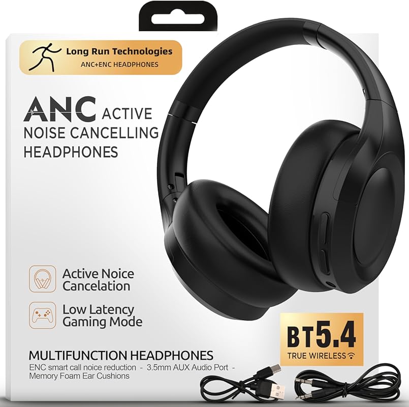 Active Noise Cancelling Over‑Ear Bluetooth Headphones, Hi‑Fi Stereo, 1