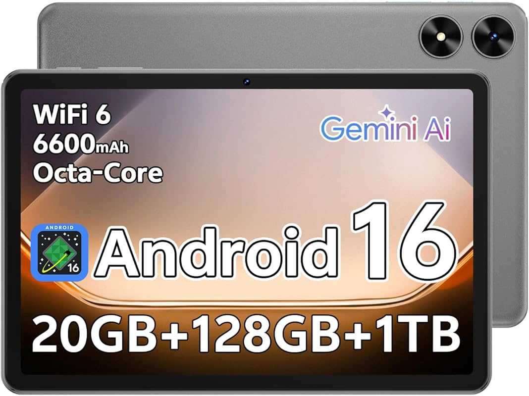 Android 16 Tablet 10.1 Inch, Octa-Core, 20GB RAM, 128GB ROM, 1TB Expan