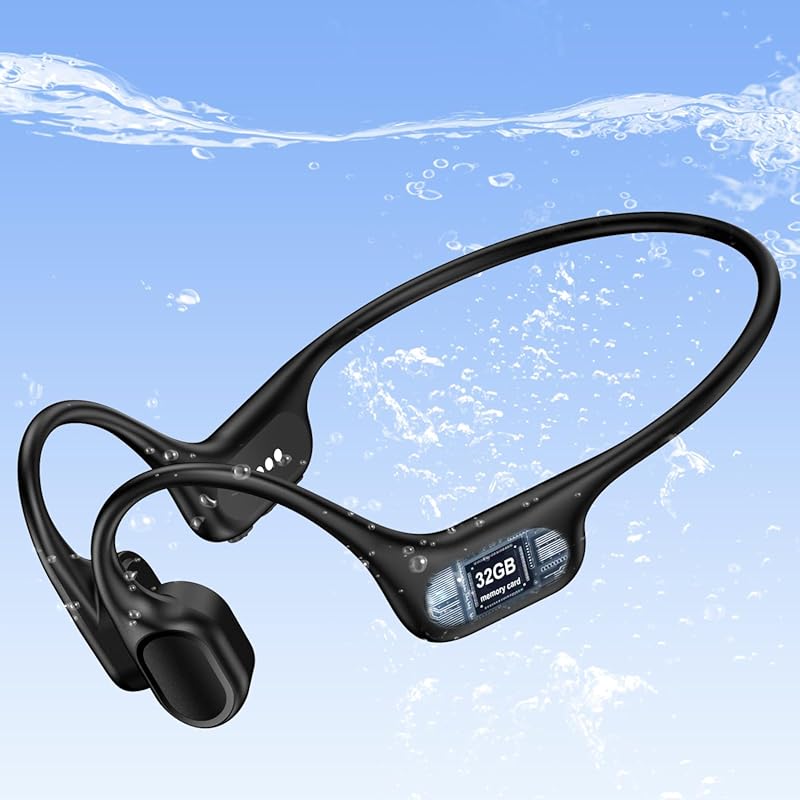 PSIER Black Waterproof Bone Conduction Headphones, IP68, Bluetooth 6.0