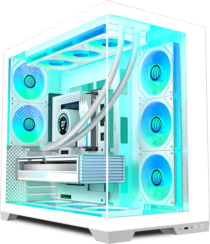 KEDIERS Gaming PC Case ATX Dual Chamber with 8 PWM ARGB Fans, Panorami