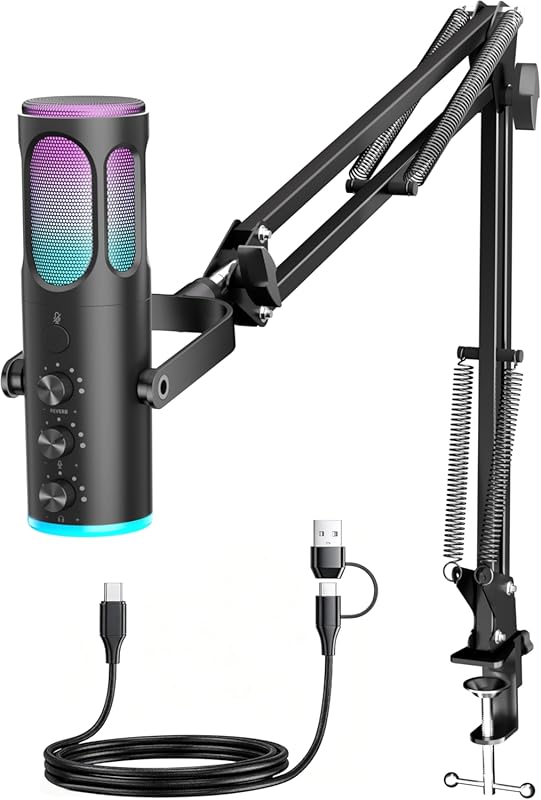 PUPGSIS Gaming USB Condenser Microphone – Noise Cancellation, Mute & R