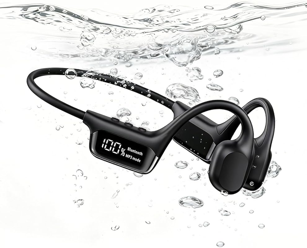 Black Waterproof Bone Conduction Headphones with 32 GB MP3, Bluetooth