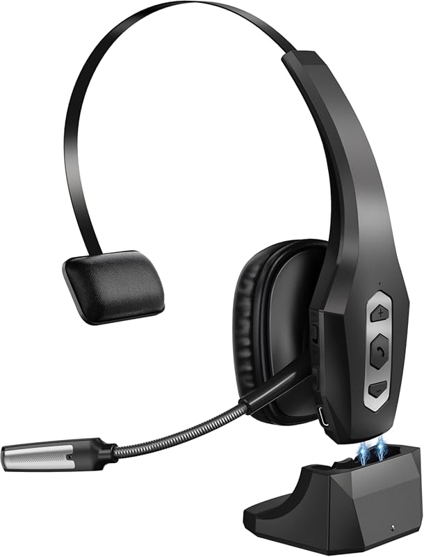 Trucker Bluetooth Headset with Charging Base, Noise‑Cancelling Mic, Mu