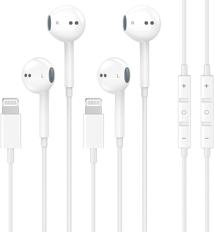 2‑Pack Wired Earbuds for iPhone, Noise‑Reducing, Built‑in Mic & Volume