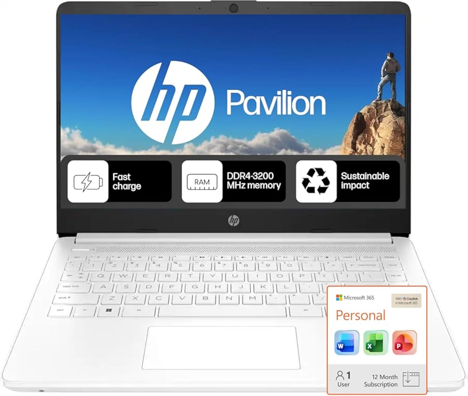 HP Student Laptop with Microsoft 365, 8GB RAM, Intel CPU, 64GB SSD, 12