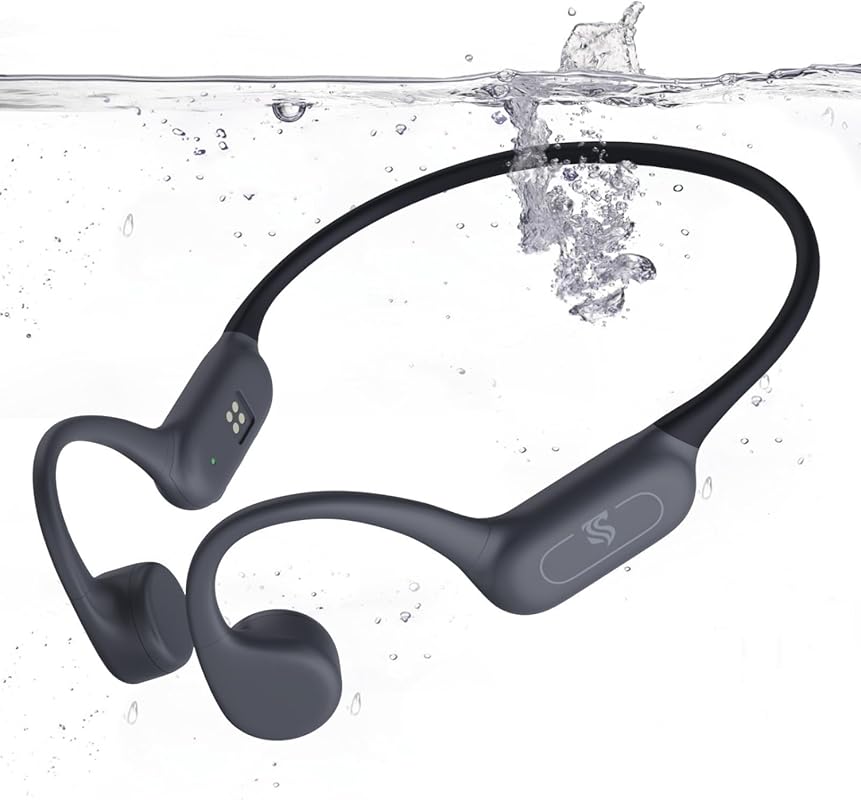 Gray Bone Conduction Swimming Headphones, IPX8 Waterproof, Bluetooth 5