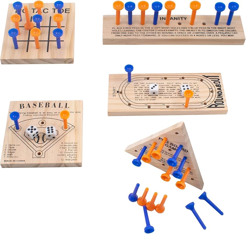 5‑Piece Wooden Peg Games Assortment – Classic Strategy Set Including B