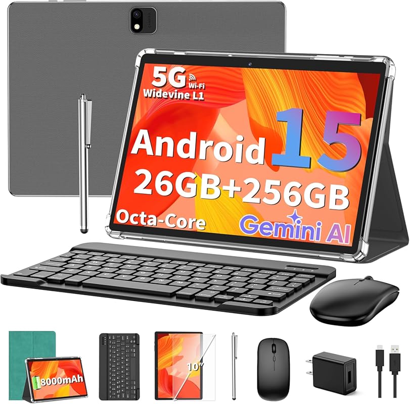 Android 15 10‑inch Tablet with keyboard, 26 GB RAM + 256 GB ROM, 2 TB 