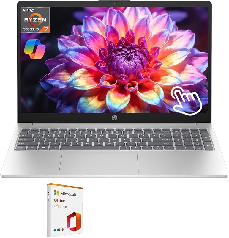 HP 15.6 Inch FHD Touchscreen Laptop with AMD Ryzen 7, 16GB RAM, 512GB