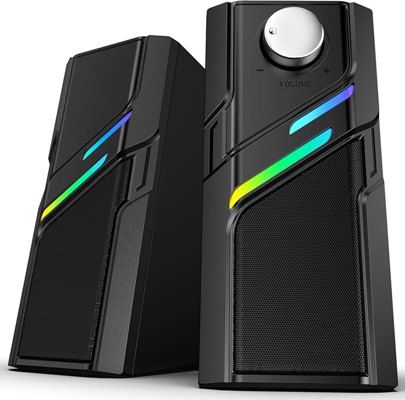 LENRUE Desktop Speakers with Easy Knob, Clear Powerful Sound, Touch Li