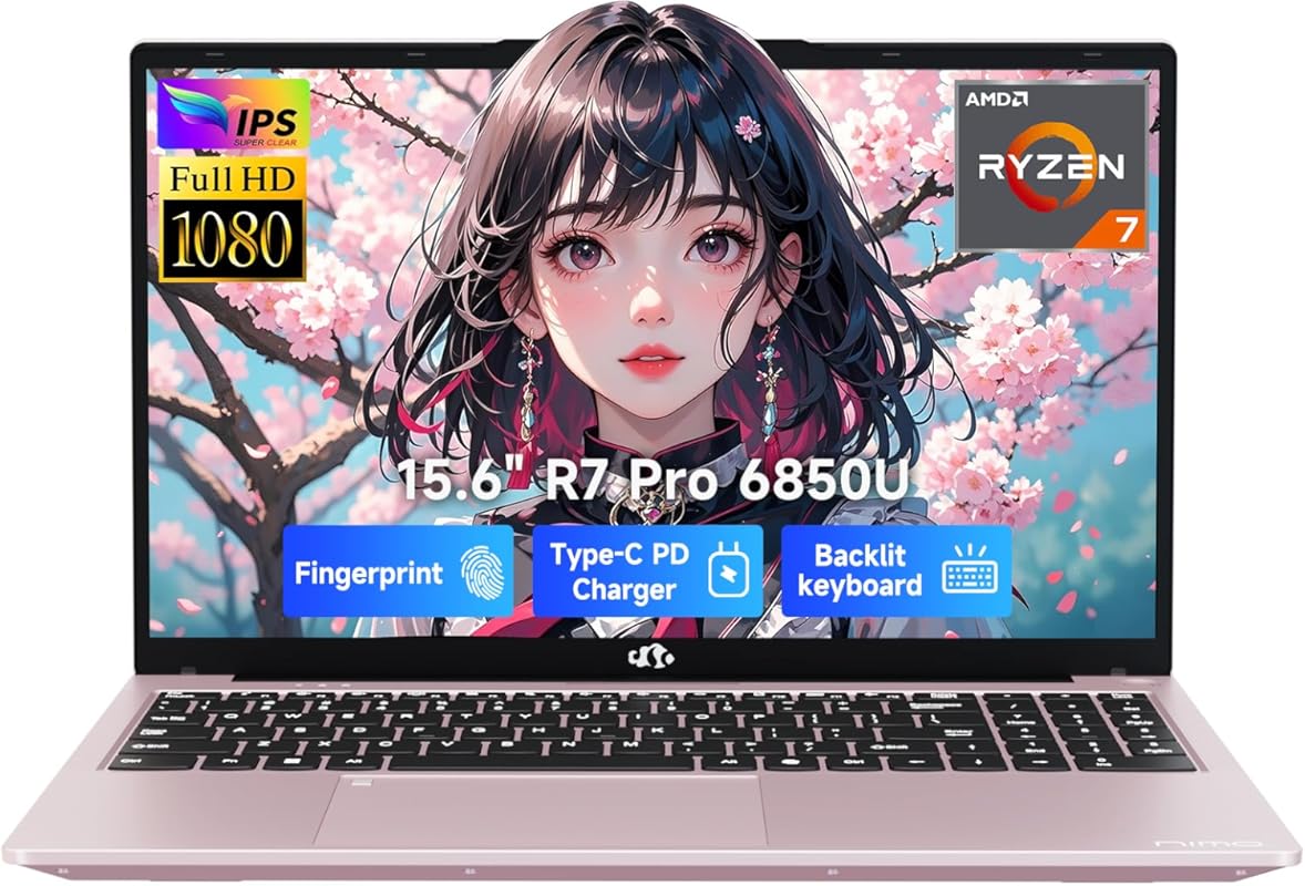 NIMO 15.6" Light Gaming Laptop, Ryzen 7 Pro 6850U, 16GB LPDDR5, 256GB SSD