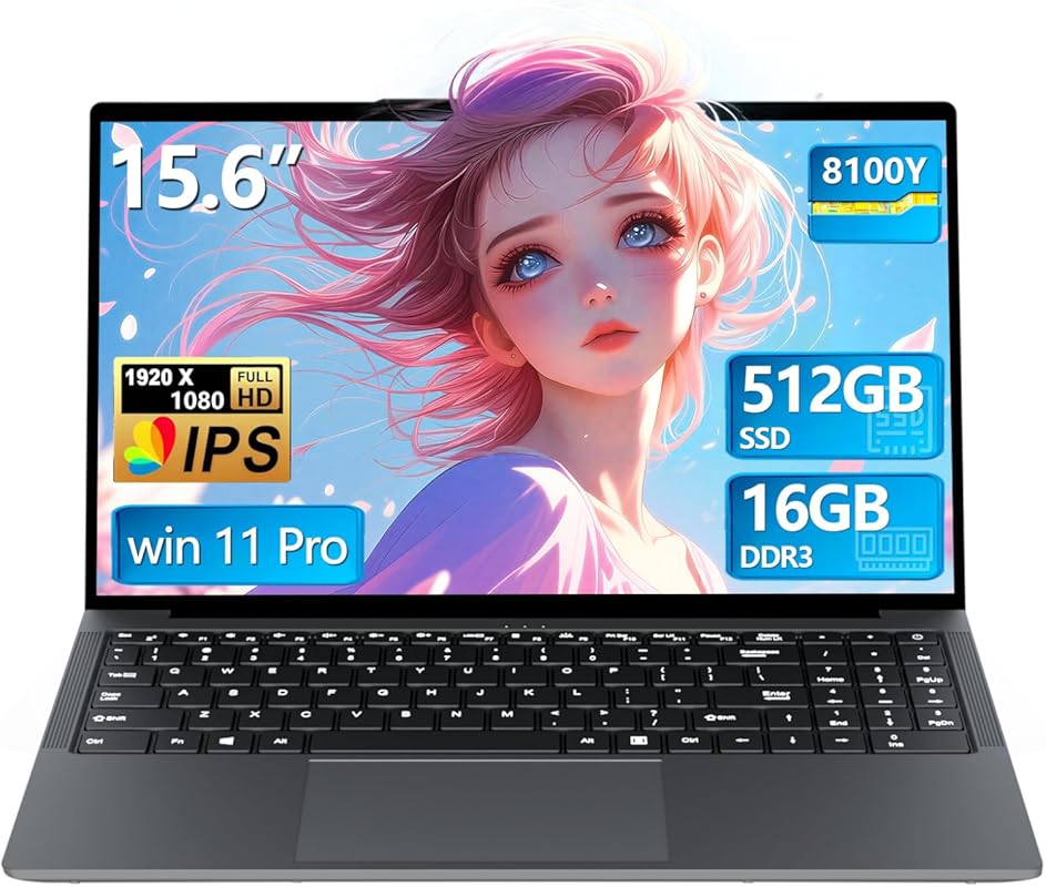 15.6 Inch FHD Laptop for Students and Business with 16GB RAM, 512GB SS