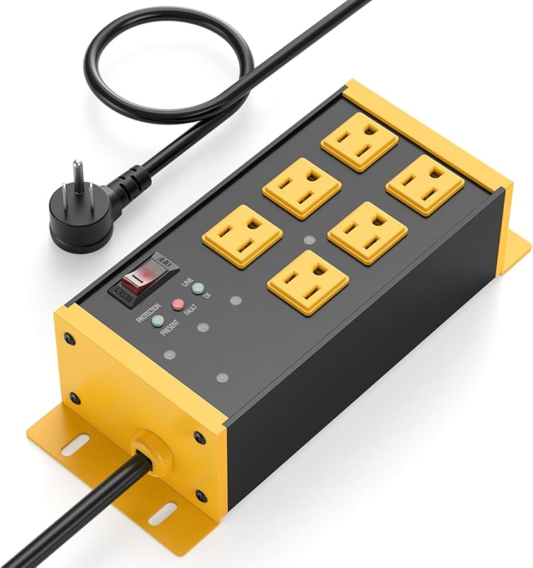 JUNNUJ Heavy‑Duty 6‑Outlet Surge Protector with EMI/RFI Filtering, 4,8