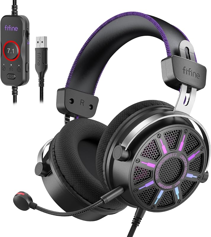 FIFINE H19BP USB Gaming Headset Open‑Back Mesh, 7.1 Surround Sound, In