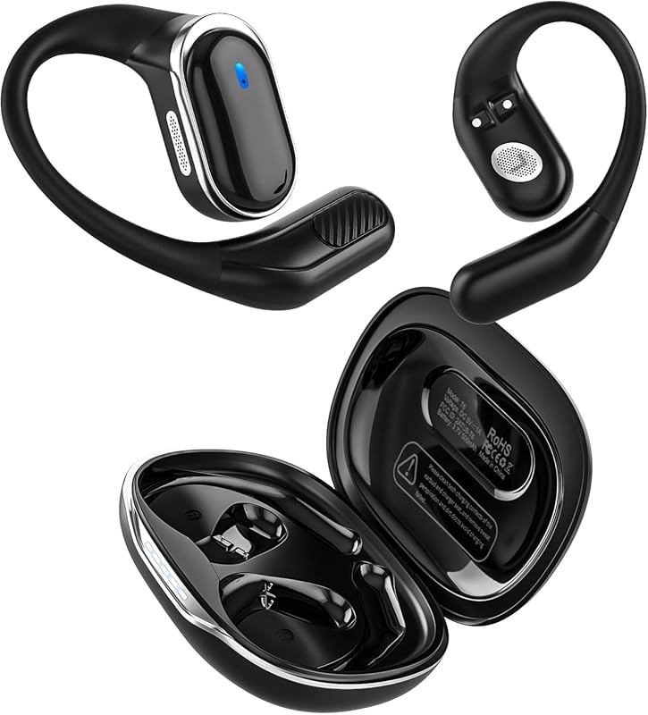 TRAUSI Open‑Ear Wireless Earbuds, 80 h Playtime, ENC Noise‑Cancelling,